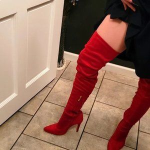 Sexy stretchy suede side zipper thigh high over the knee pointed toe boots